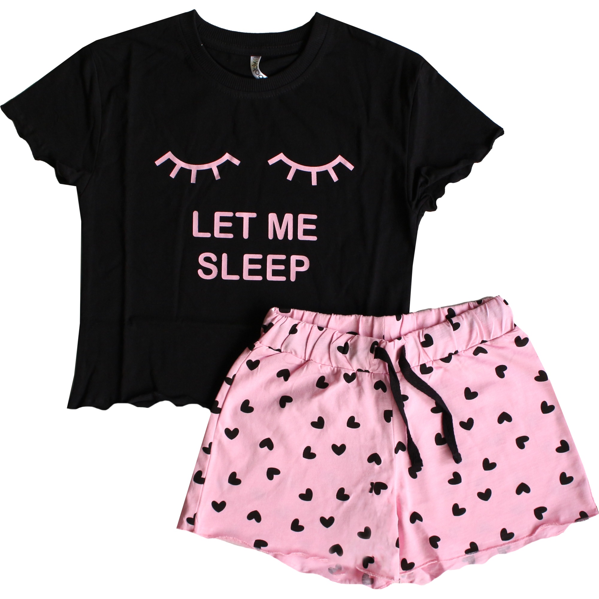 Пижама д/д 146 LET ME SLEEP футболка +шорты черный/розовый 001_ОП23