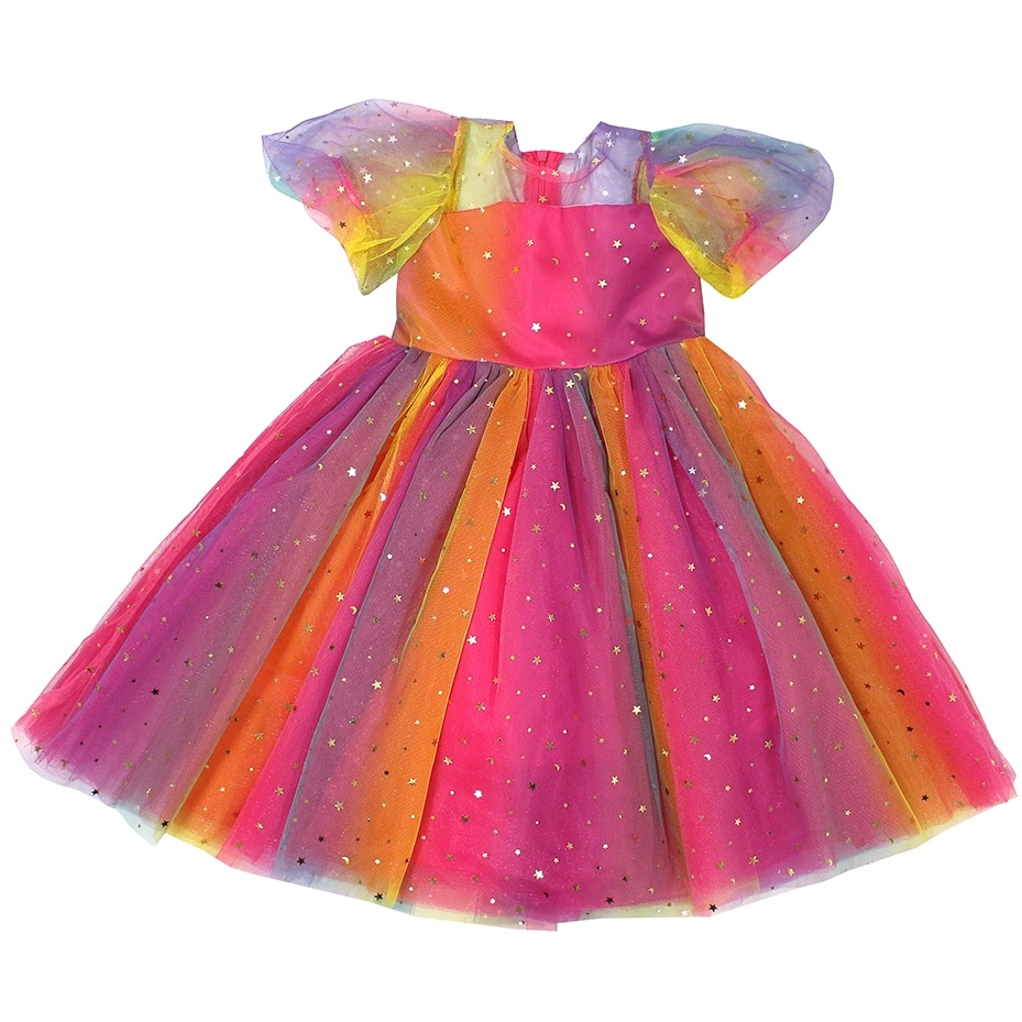 Платье к/р 116 "Хлопушка" верх сетка с блестками-звездочками розовый радужный 5908