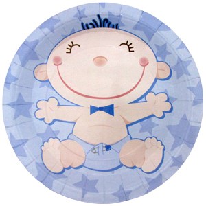 F 23см тарелки бумажные ламинированные с днем рождения, малыш голубые 6шт