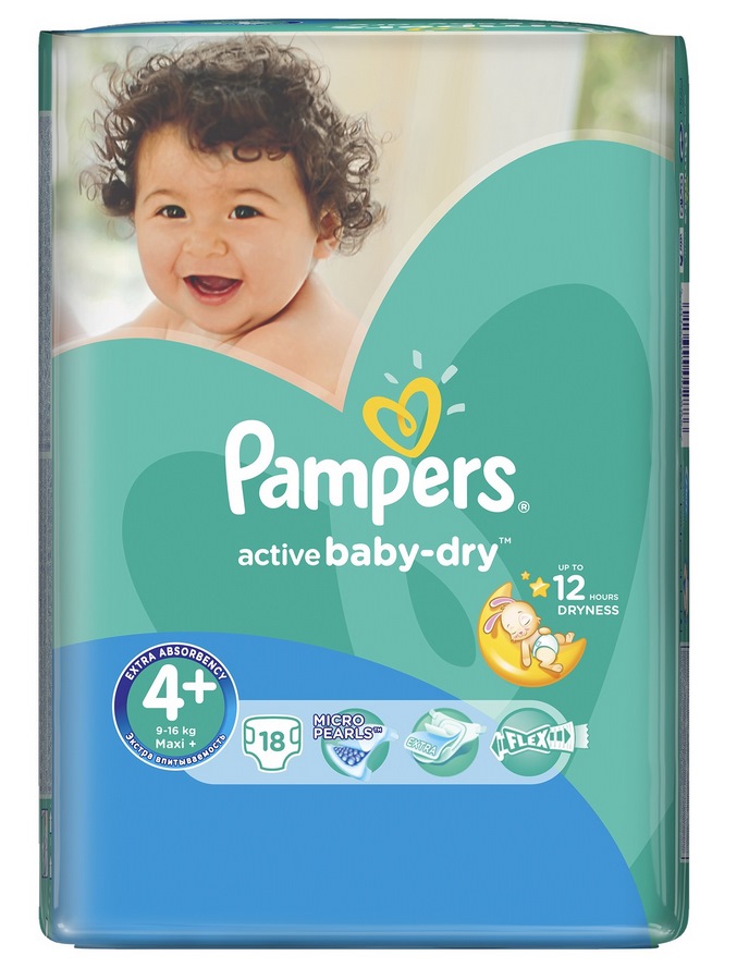 Pampers подгузники active baby maxi plus (9-16 кг) стандартная упаковка 18