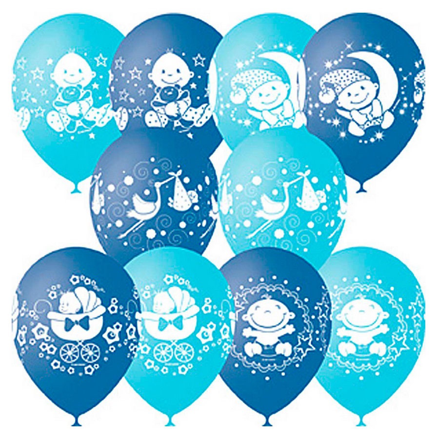 Воздушные шары "С днем рождения малыш" (12" 30 см, голубое, 25 шт, латекс)