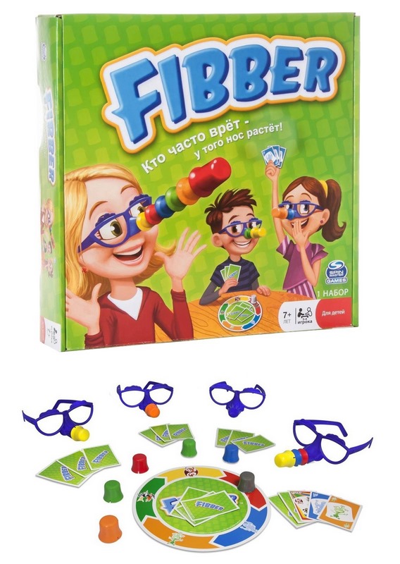 Настольная игра Fibber (4 пары очков, 24 карты, 11 смешных "носов")