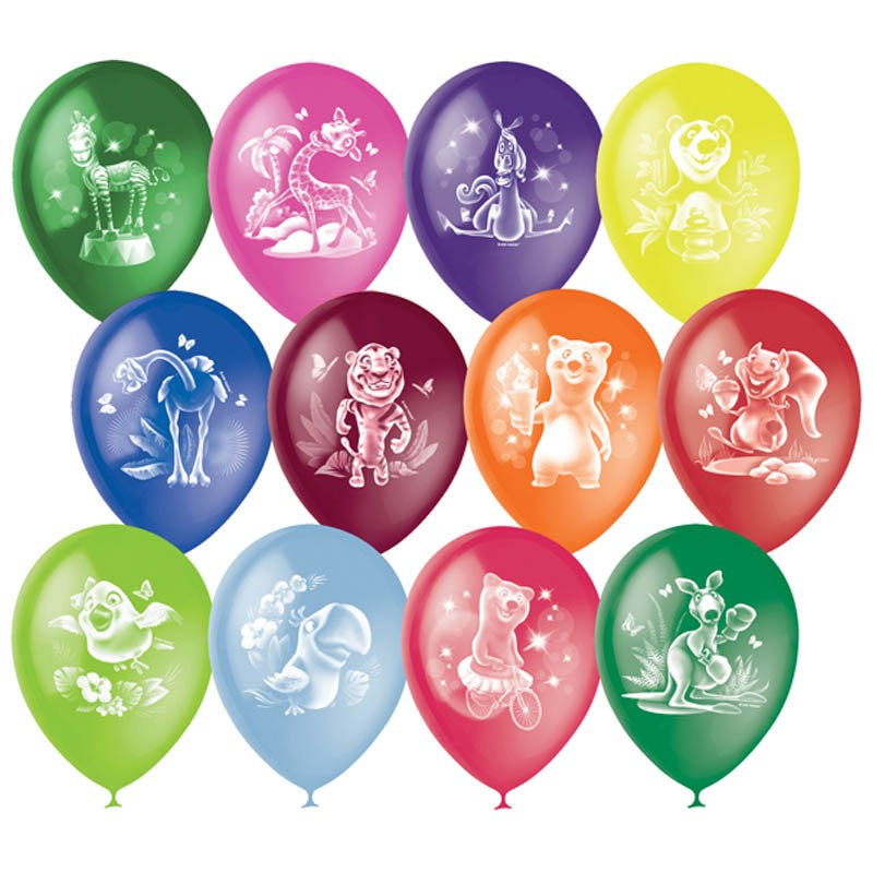 Воздушные шары "Веселый зоопарк" 12" 30 см (5 шт, латекс)
