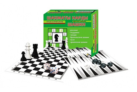 Игровой набор "Шахматы, шашки и нарды" классические (32 шт, 30 шт, 2 кубика)