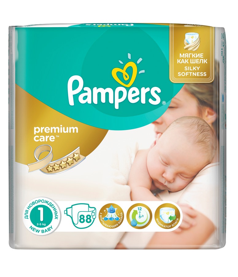 Подгузники Памперс Premium Care Newborn 1 (2-5 кг, 88 шт)
