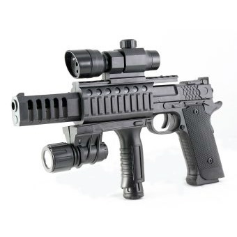 Пистолет механический, в комплекте: прицел, фонарь, пули 1 пакет, эл.пит.тестовые AG10*1шт.,AG13*3шт ES1003-TZ2011A
