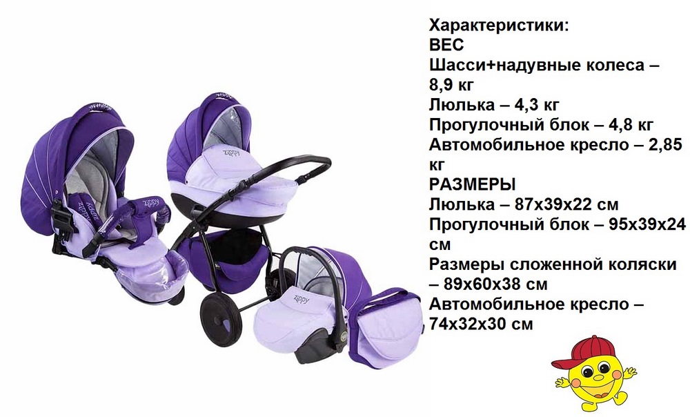 TUTIS Коляска 3 в 1 ZIPPY NEW автокресло+короб+прогулкаТемно-фиолетовый/светло-фиолетовый (10209090/