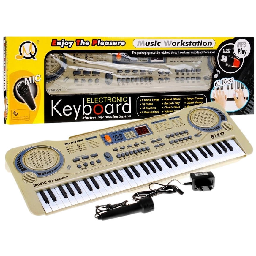 Синтезатор (с микрофоном, 61 клавиша, led дисплей, usb)