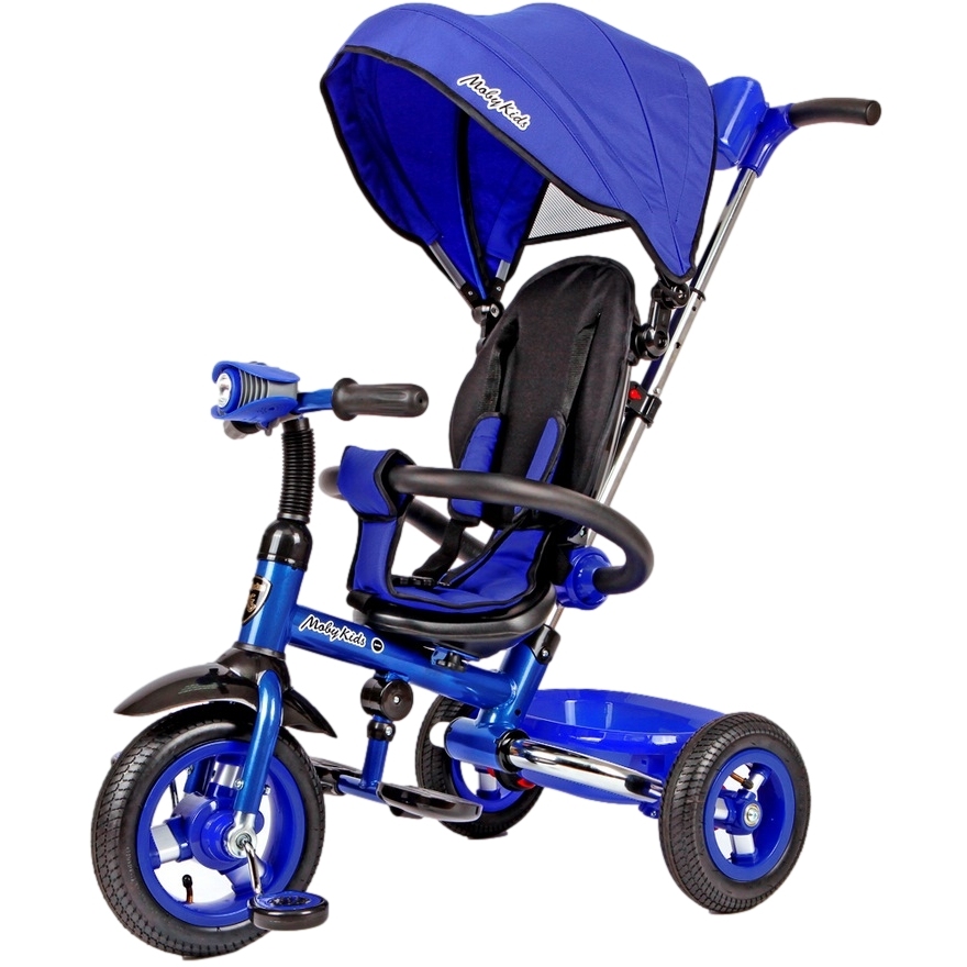 Велосипед трехколесный Junior-3 (синий, складная рама, панель свет, надувные колеса)