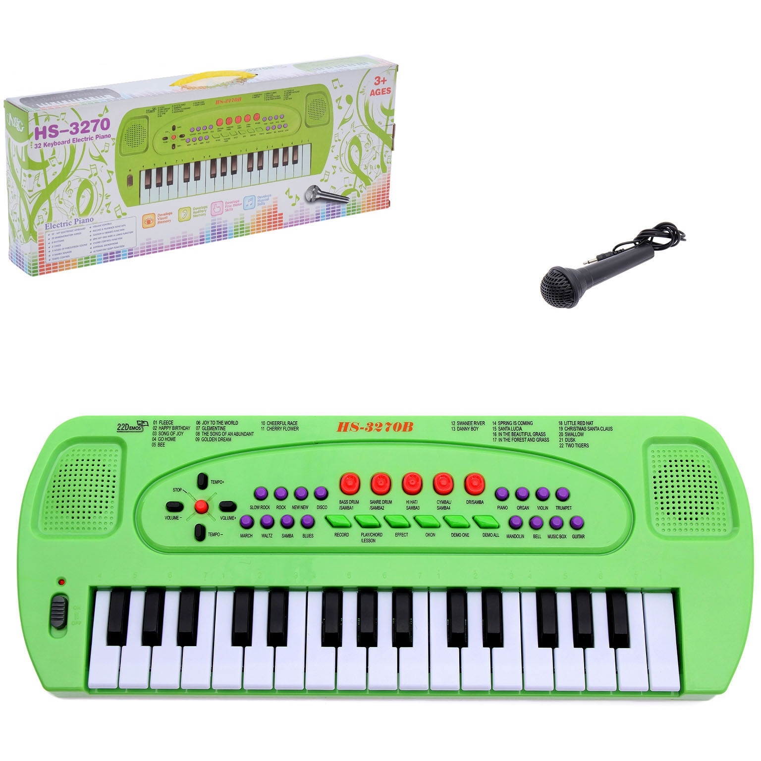 Синтезатор "Музыкант" (зеленый, с микрофоном, 32 клавиши)
