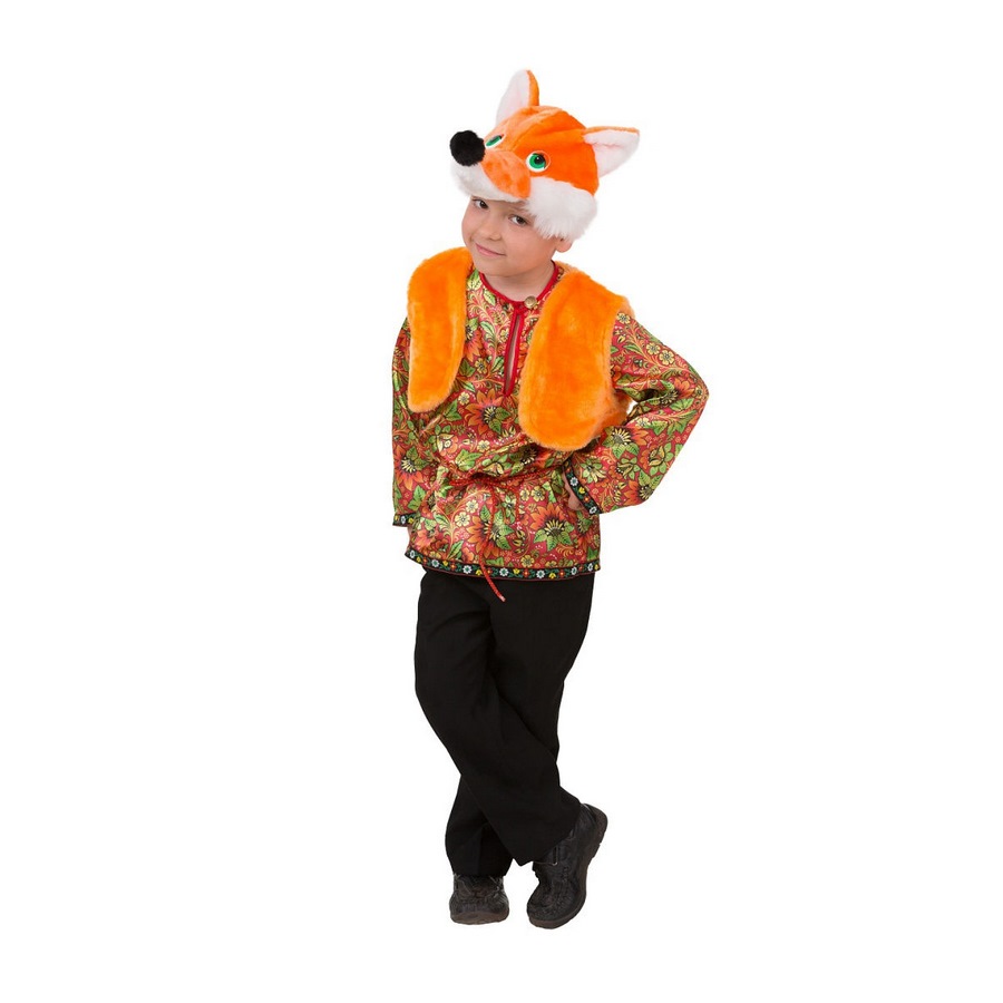 Карнавальный костюм "Лисенок артемка" (маска, жилет, рубашка) (сатин) р. 104-52