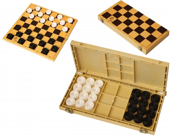 Шашки с шахматной доской пластик (высота 28 мм)