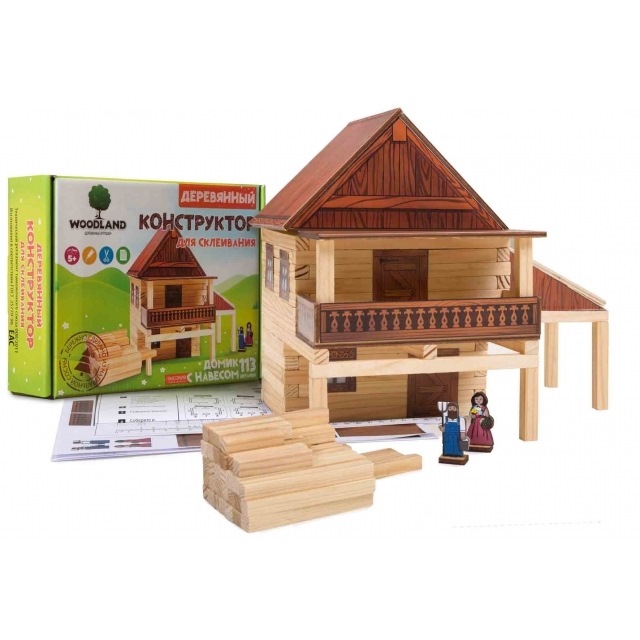 Конструктор деревянный для склеивания "дом №3"домик с навесом"