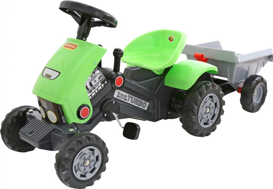 Каталка-трактор с педалями Turbo-2 с полуприцепом (зеленый)