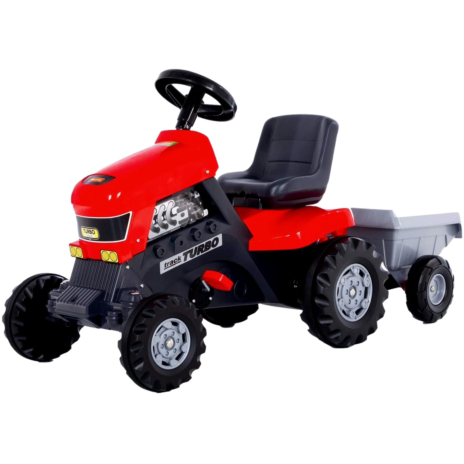 Каталка-трактор с педалями Turbo с полуприцепом (красный)