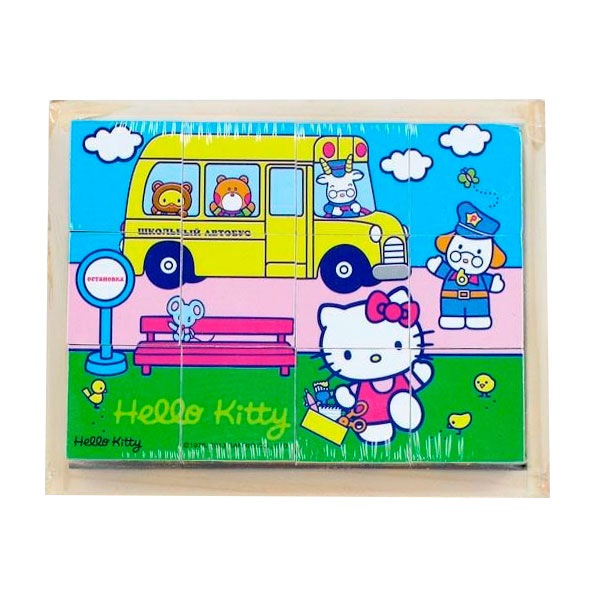 Деревянная игрушка Играем вместе "Кубики Hello Kitty" (12 шт)
