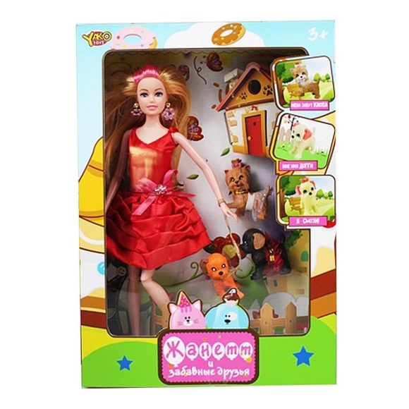 Кукла "Жанетт и забавные друзья" (в красном платье, шарнирные ноги, 29 см)