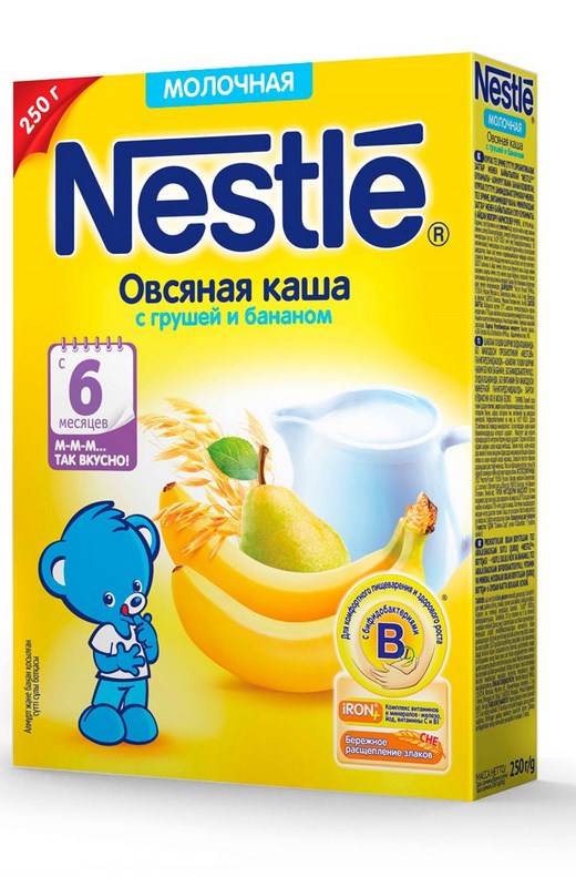 Каша молочная "Нестле" овсянка-груша-банан (250 г.)