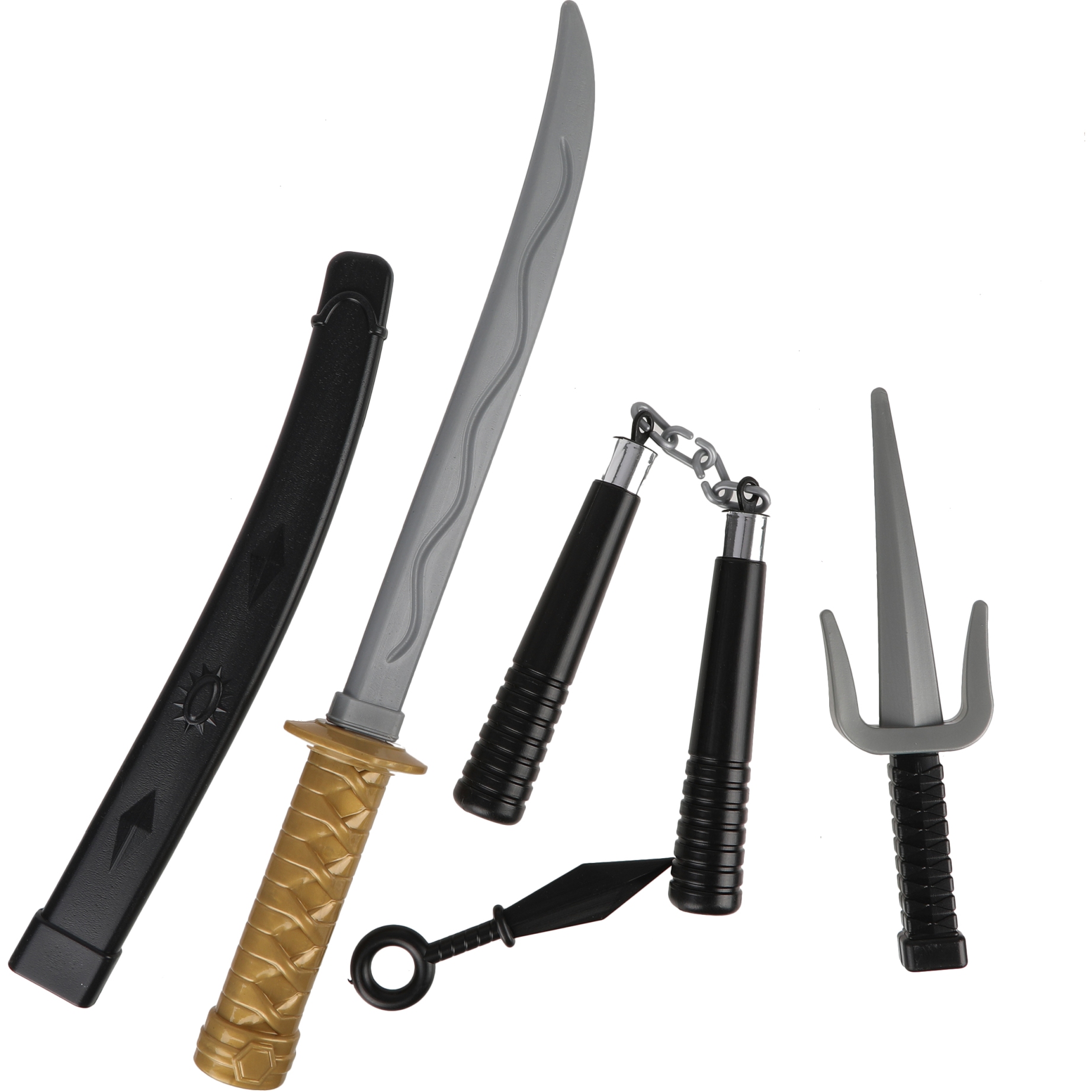 Набор оружия ниндзя, 3 предмета, нунчаки, сай, меч, пакет