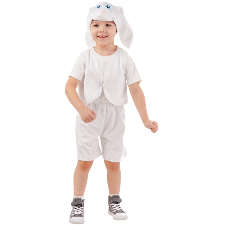 Карнавальный костюм "Заяц белый Ваня" (жилет,шорты,шапка) р. 110-56