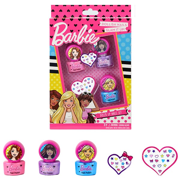 Набор косметики "Барби" с наклейками (3 лака для ногтей)