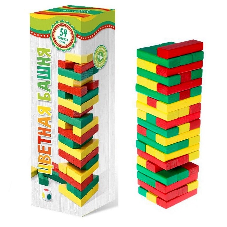 Настольная игра "Цветная башня" с кубиками (54 дет.)