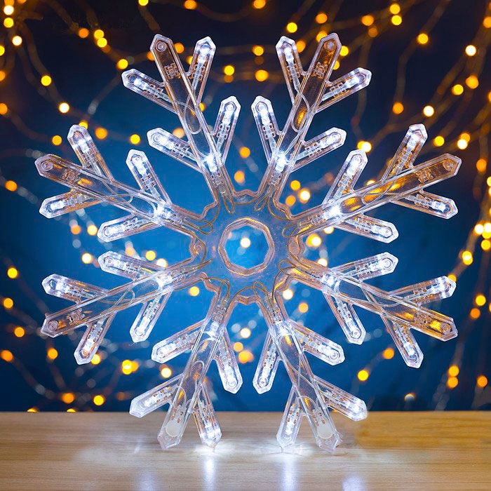 Фигура "снежинка" d=30 см, пластик, 50 led, 220v, контрол. 8р. белый 2314973