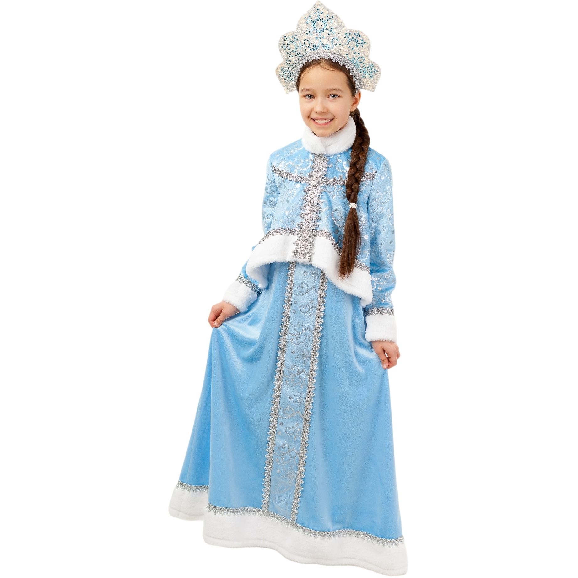 Карнавальный костюм "Снегурочка Танюшка" (жакет, сарафан, кокошник) размер 128-64