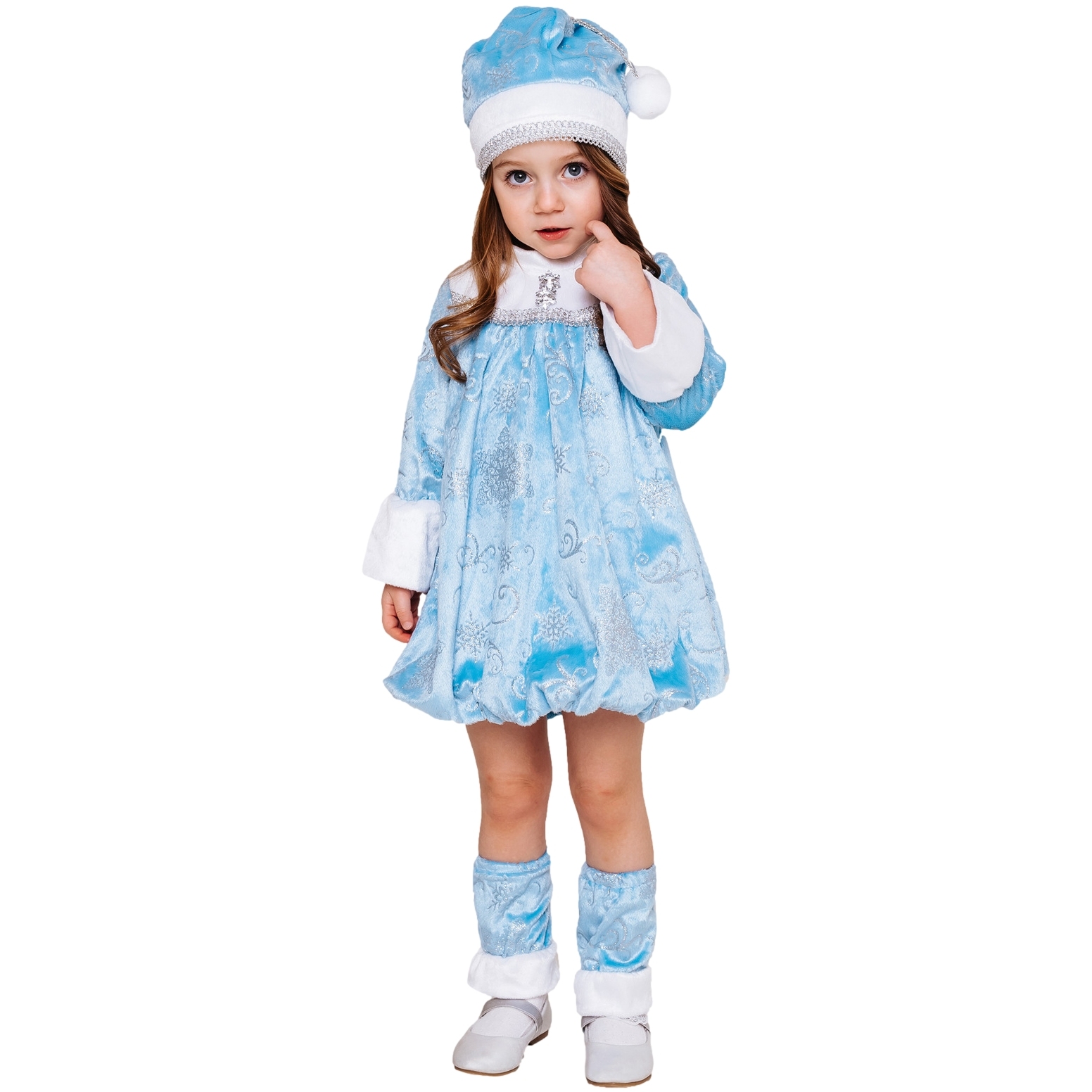 Карнавальный костюм "Снегурка" (платье, шапочка, гетры) размер 104-52