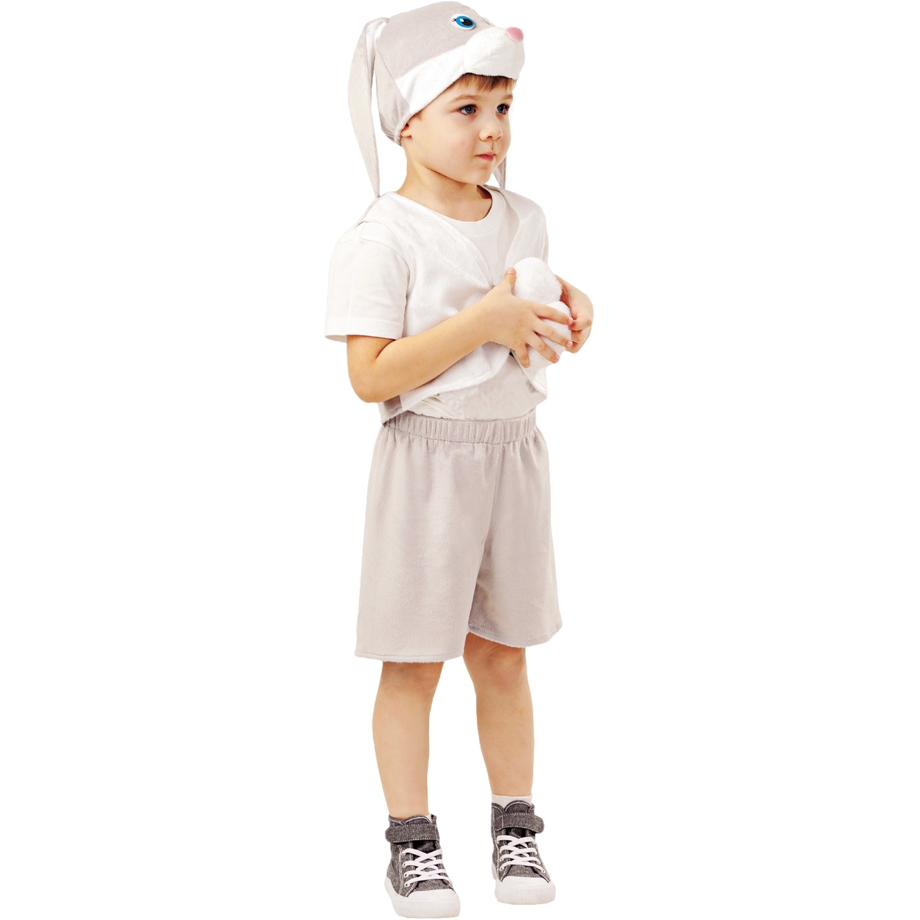Карнавальный костюм "Заяц серый Прошка" (жилет, шорты, шапка) размер 110-56