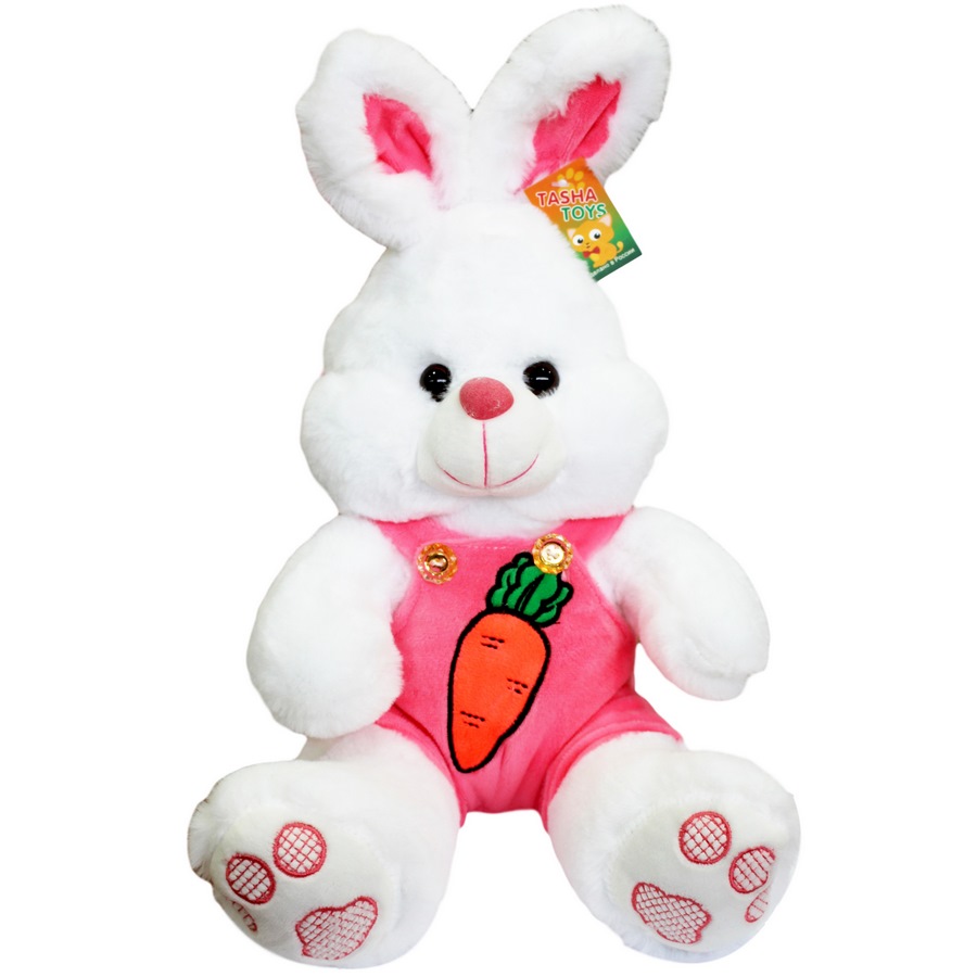 Мягкая игрушка "Заяц в штанах с вышитой морковкой" (15x27x23 см)