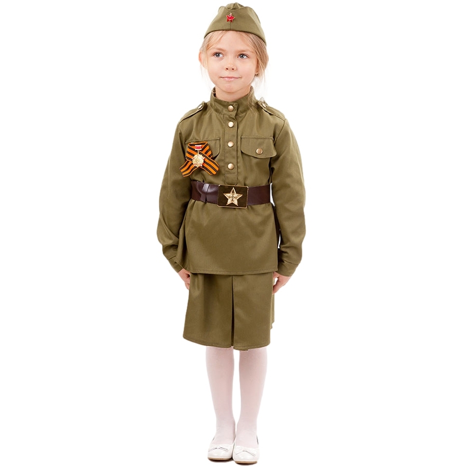 Карнавальный костюм "Солдатка" (гимнастерка,юбки,пилотка,ремень) размер 110-56