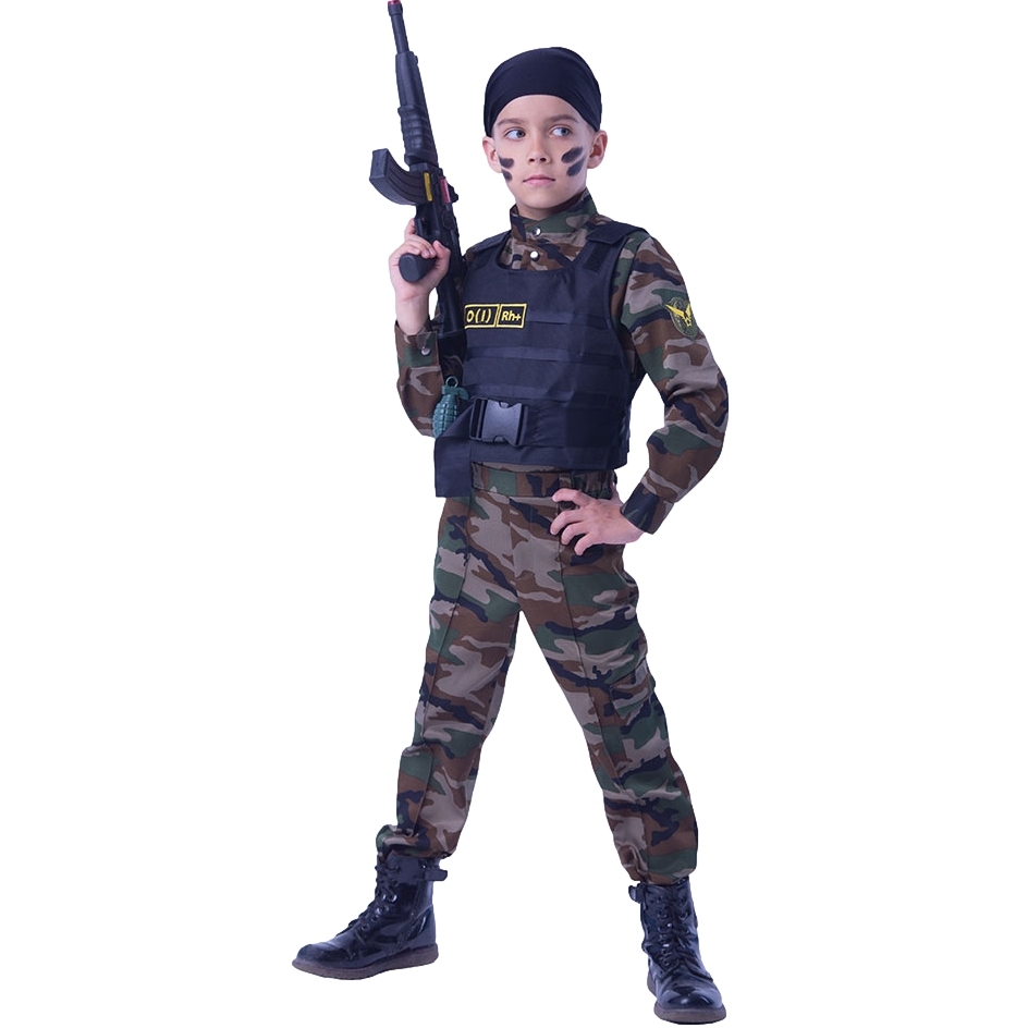 Карнавальный костюм "Спецназ" (рубашка,брюки,бронежилет,бандана,автомат) р. 110-56