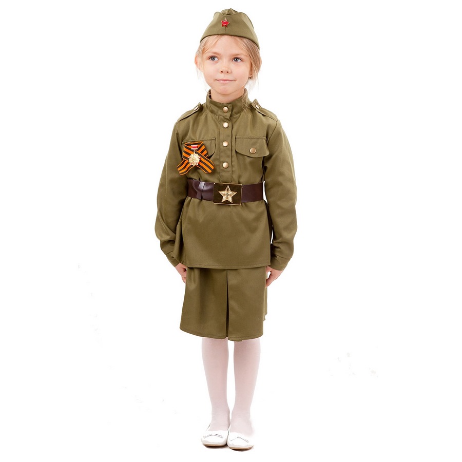Карнавальный костюм "солдатка"(гимнастерка, юбки, пилотка, ремень) размер 140-72