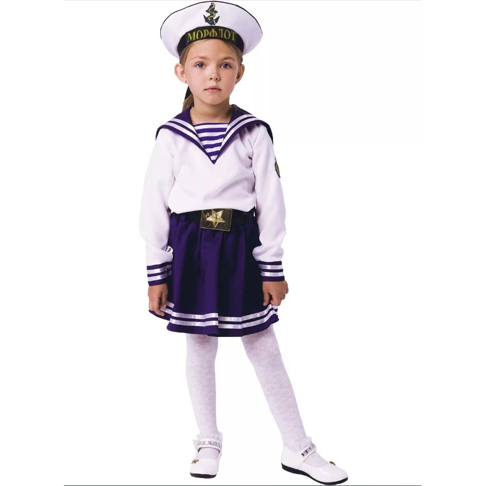 Карнавальный костюм "морячка"(рубашка, юбка, ремень, бескозырка) размер 140-72
