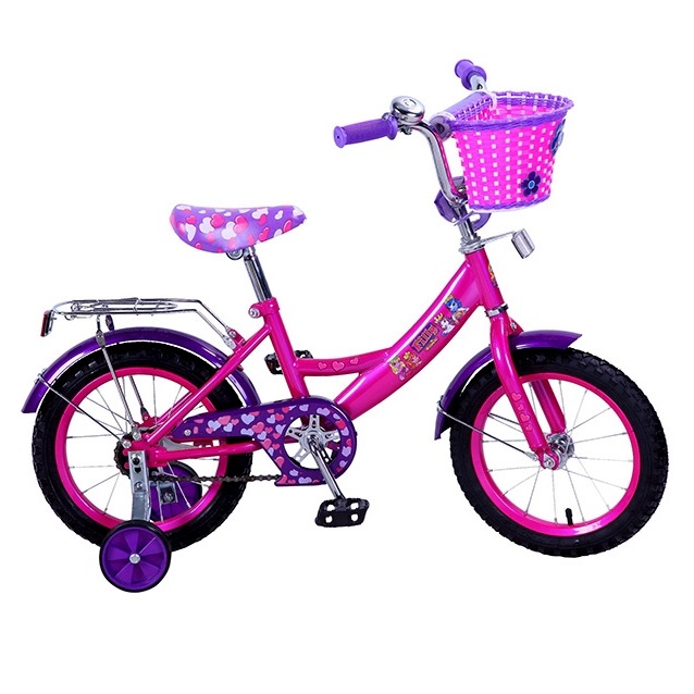 Велосипед Filly А-тип 14" (корзина, страховочные колеса, звонок, розово-фиолетовый)
