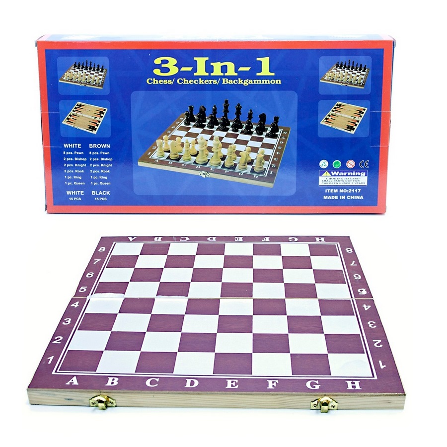 Настольная игра "Шахматы шашки нарды" 3 в 1 (39 см) 61352
