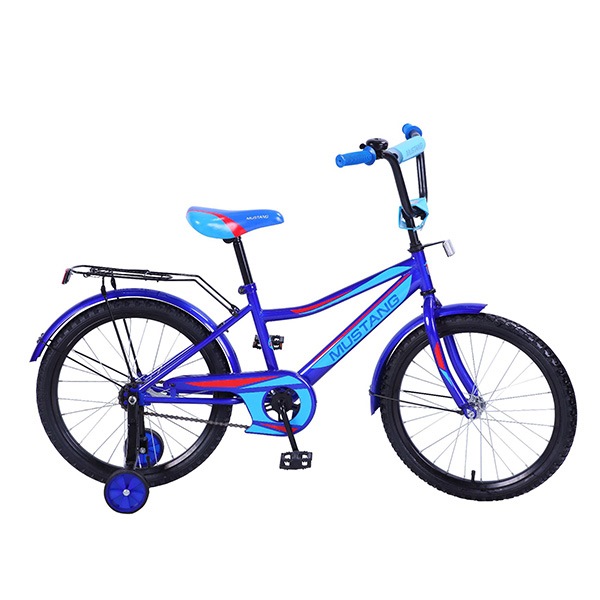Велосипед 20" Мустанг (сине-голубой, багажник, страховочные колеса)