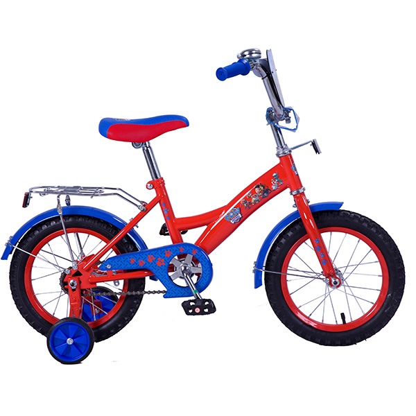 Велосипед 14" Щенячий патруль (красно-голубой, багажник, страховочные колеса)