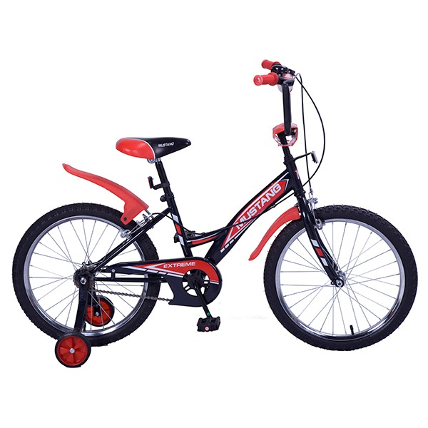 Велосипед 20" Мустанг Extreme (черно-красный, передний, страховочные колеса)