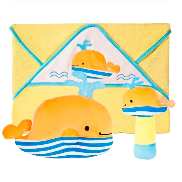 Подарочный набор "Веселый кит" (полотенце, погремушка и подушка)