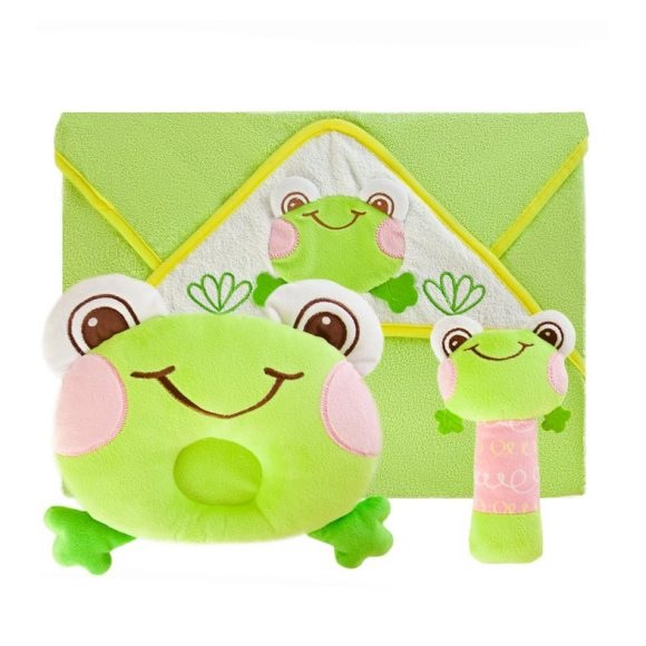 Подарочный набор "Забавный лягушонок" (полотенце, погремушка и подушка)
