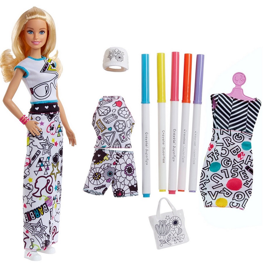 Кукла Барби Crayola одежда-раскраска (5 фломастеров)