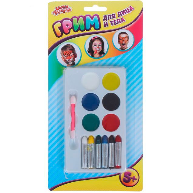 Грим для лица и тела (6 цветов карандашей, 6 цветов для нанесения аппликаций)
