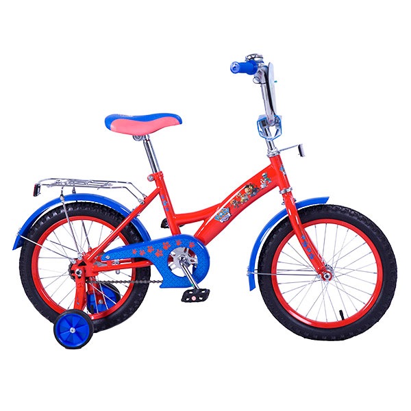 Велосипед 16" Щенячий патруль (красно-голубой, страховочные колеса)