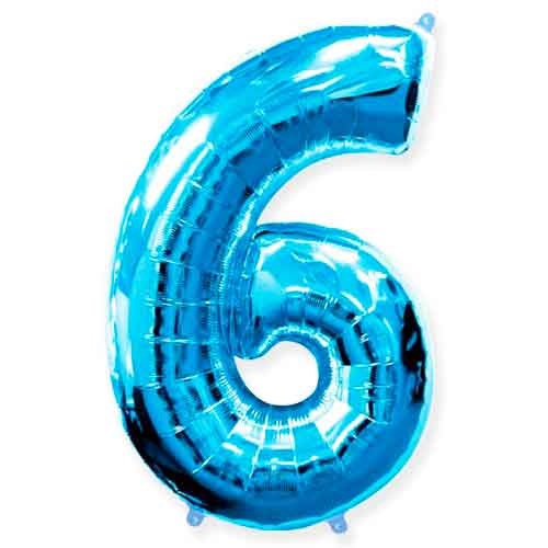 Воздушный шар "Цифра 6" (голубая, 36" 91 см, фольга)