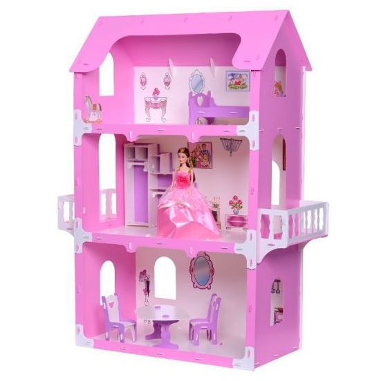 Домик для кукол с мебелью "Коттедж Екатерина" (бело-розовый)