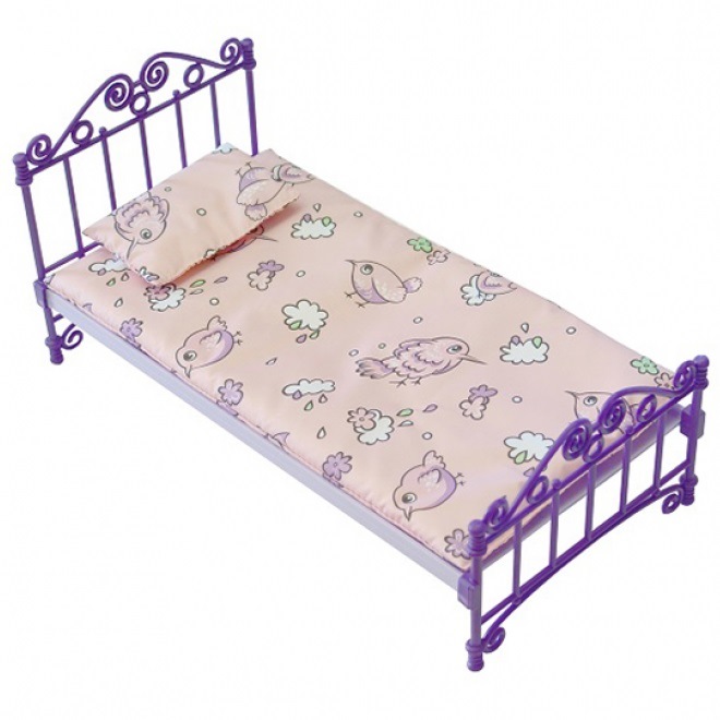 Кроватка фиолетовая с постельным бельем С-1425