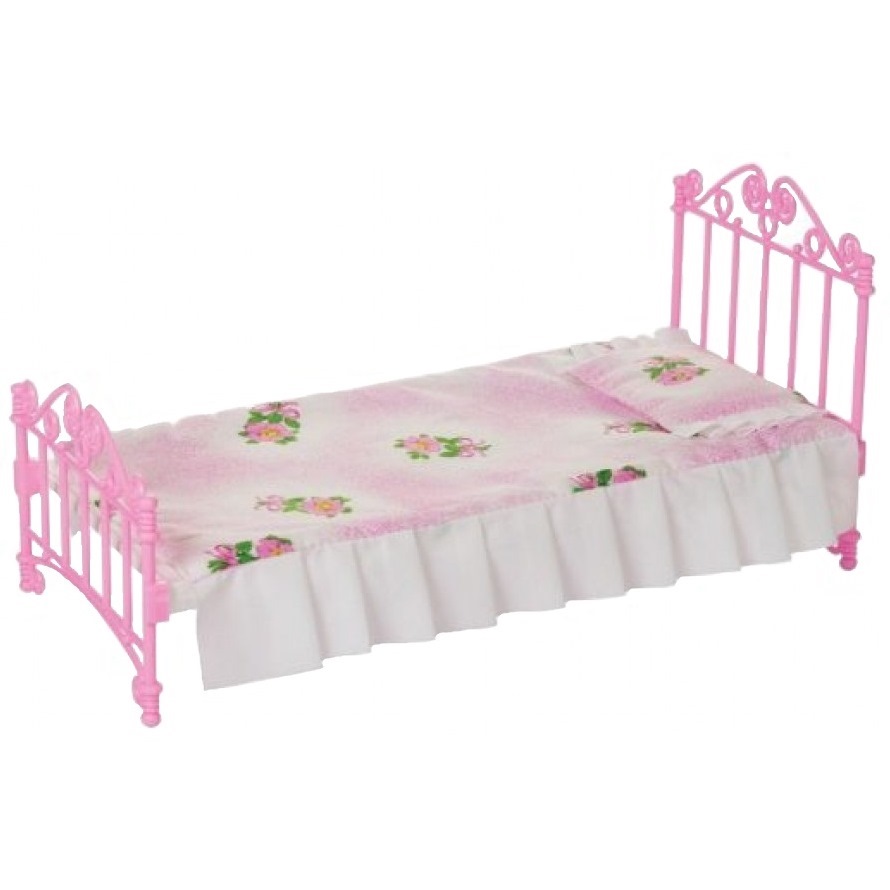 Кроватка с постельным бельем (розовая, 40х25 см)
