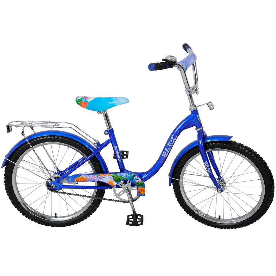 Велосипед 20" Навигатор Basic (синий, багажник, страховые колеса)